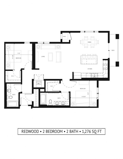 Floor plan for 2 beds, 2 baths, 1276 sqft